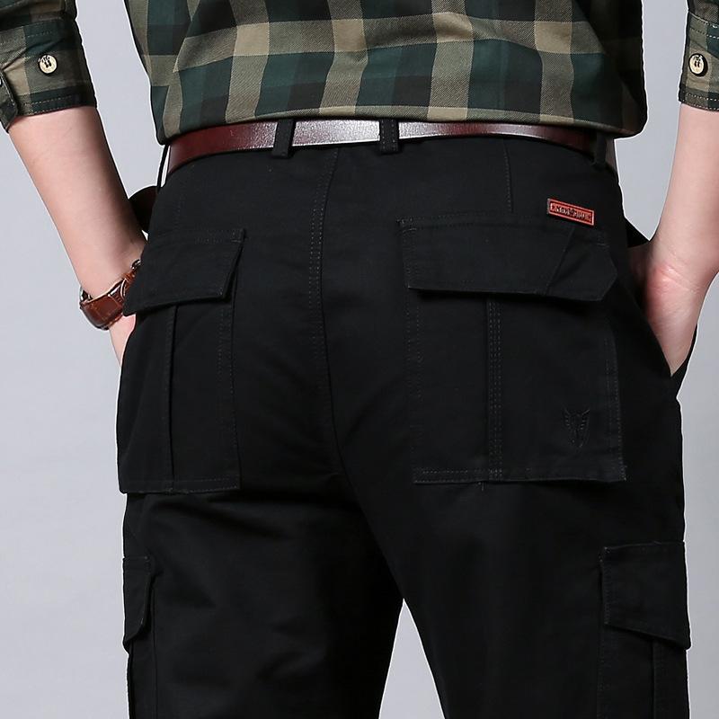 

Мужские брюки прямого кроя большого размера, повседневные брюки карго с несколькими карманами, длинные брюки на все сезоны из чистого хлопка, со средней посадкой, с глубоким шаговым швом, для мужчин среднего и пожилого возраста 9XL чёрный