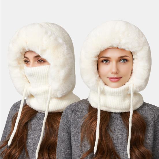 Outdoor Headgear 3 in 1 Hat Scarf Detachable Face Guard Set Adjustable Face Fit Windproof Warm Knit Fleece Cold Weather Hat