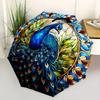 1pc Peacock StainedGlass Auto Open/close, All-Season Portable Folding Umbrella for Women & Men, Travel, Everyday, Formal Events - Compact Luxury Paras