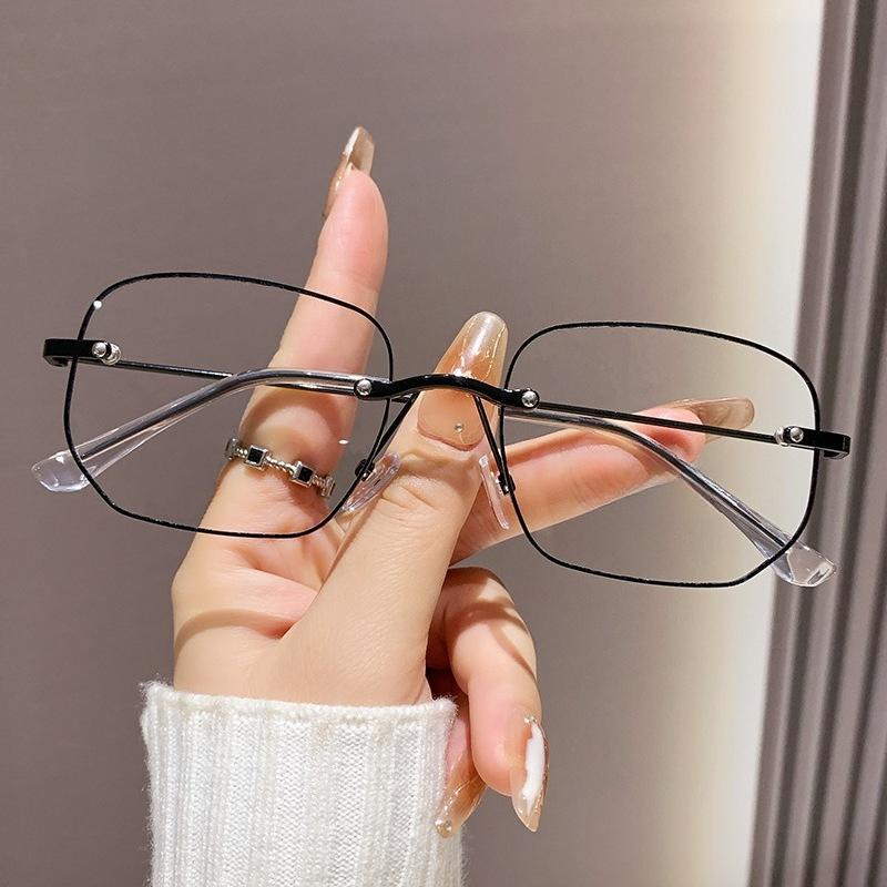 Business Frameless Reading Glasses for Women Men New Fashion Large Frame High-definition Anti Blue Light Presbyopia Eyeglasses