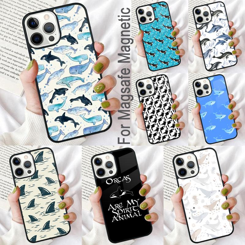 Orcas Whale Soft Phone Case for iPhone 17 Air 16e Pro Max 15 Pro 13 14 Plus 11 12 MagSafe Magnetic Coque