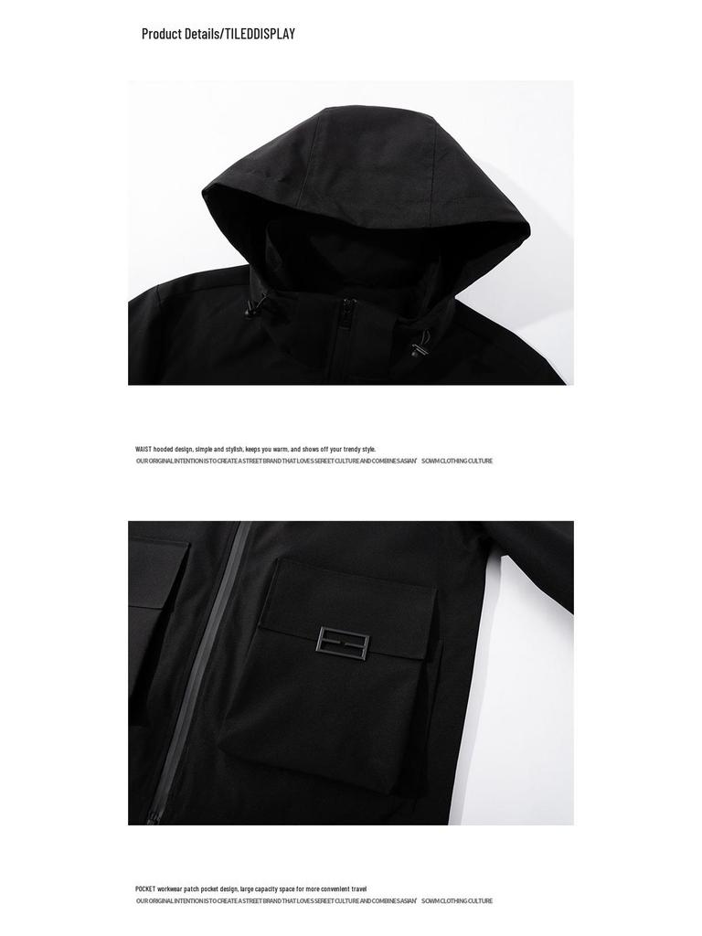 Mountain Series Herren Windjacke mit Kapuze: Herbst/Winter Lässige Workwear im amerikanischen Stil, Trendige Mehrfach-Taschen-Jacke