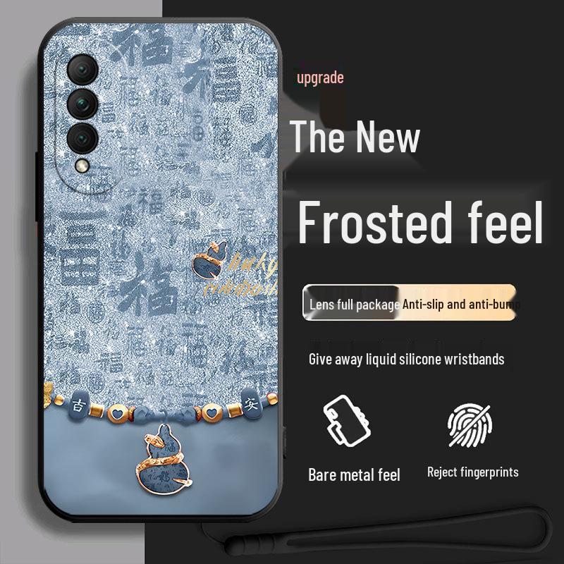 Black Cartoon Chinese Style Silicone Honor X20se Phone Case with Tempered Glass Protector