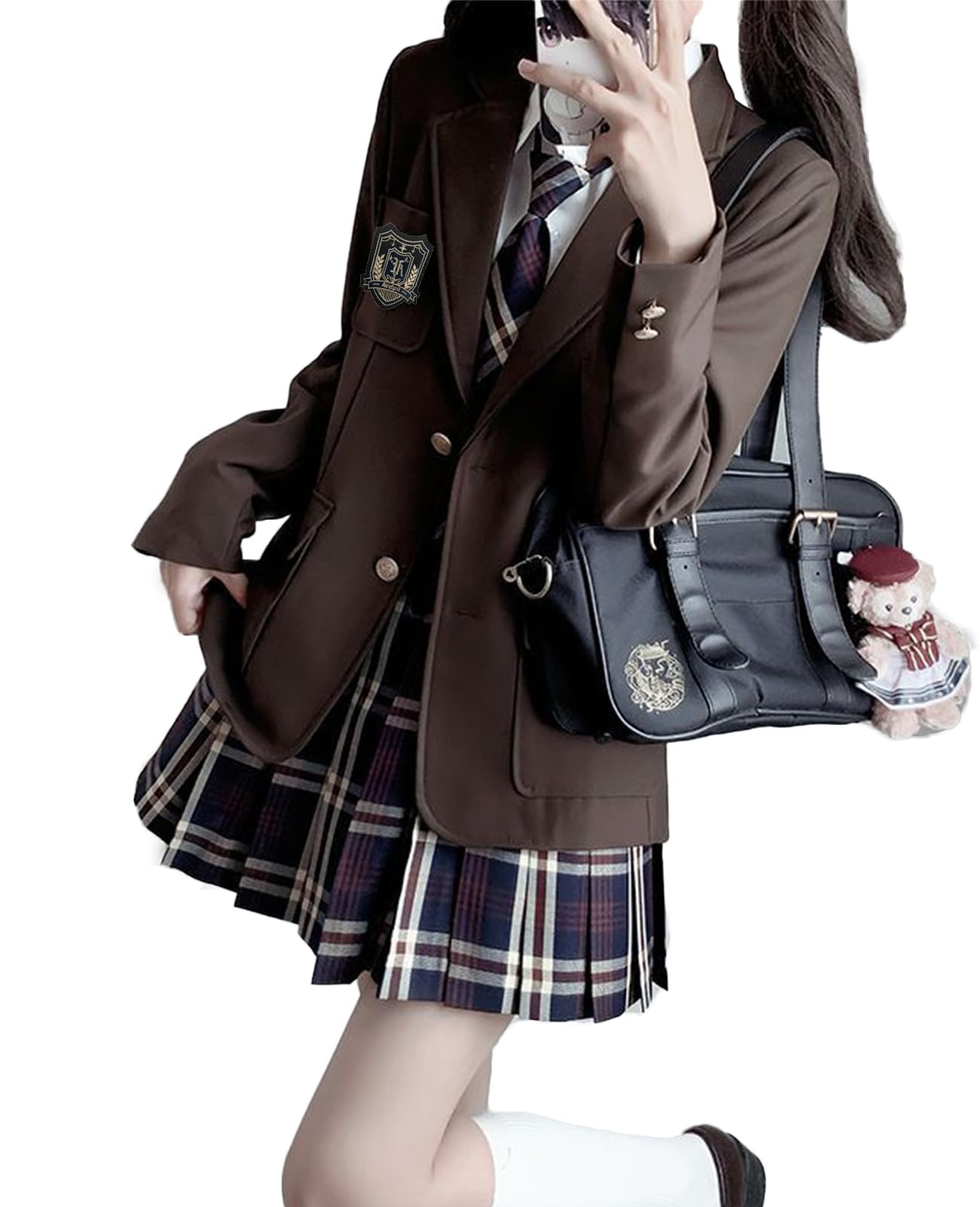 KALAOK Uniforme de Cosplay d'Écolière Lycéenne Halloween Taille 2XL Ensemble 5 Pièces, Costume, Marron,
