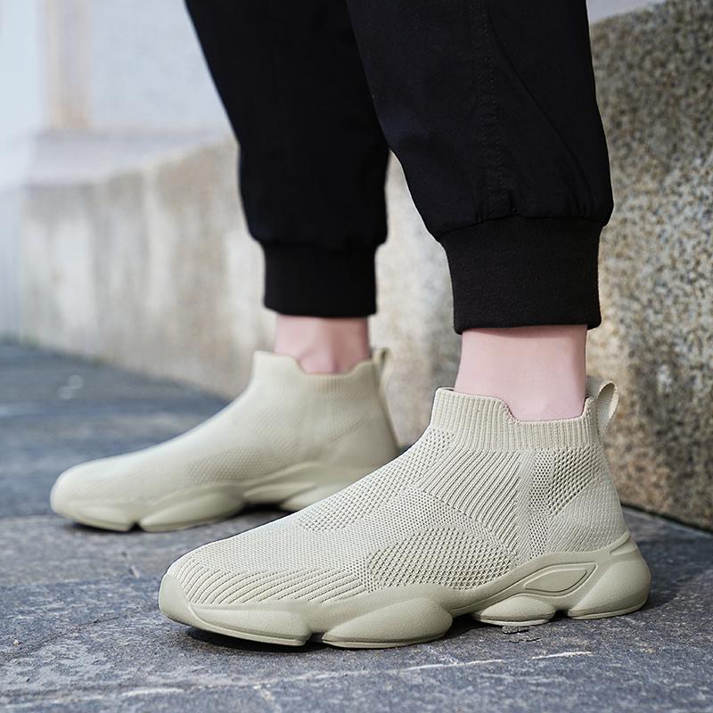 Modische gestrickte Herren-Laufschuhe zum Hineinschlüpfen, lässige Sneaker, leicht, atmungsaktiv, für Outdoor-Sport, Gehen, Joggen