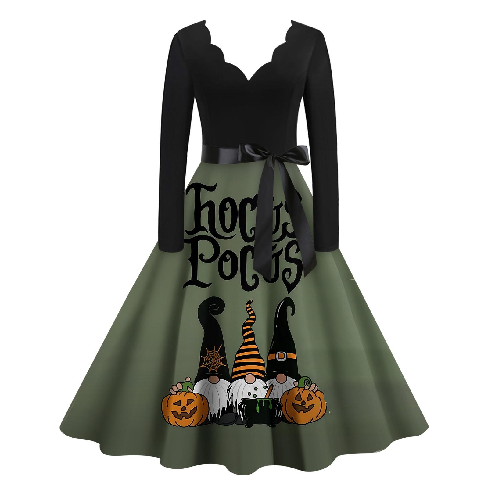 Хэллоуин Женское Повседневное Модное Платье с V-образным Вырезом и Принтом В Винтажном — фото 4