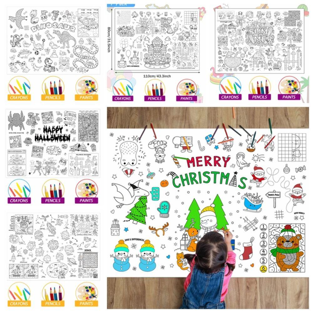Birthday Dinosaur Space Large Coloring Tablecloth Banner Color-in Activities Games  Party Supplies