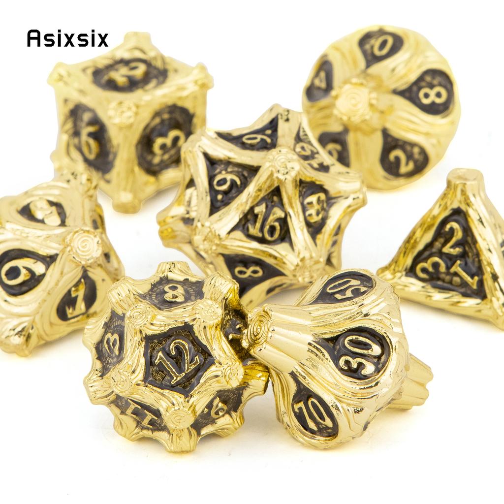 7 Pcs Golden Black Tree Stump Root Metal Dice Solid Metal Polyhedral Dice Suitable for Role-Playing RPG  Board Game Card Game