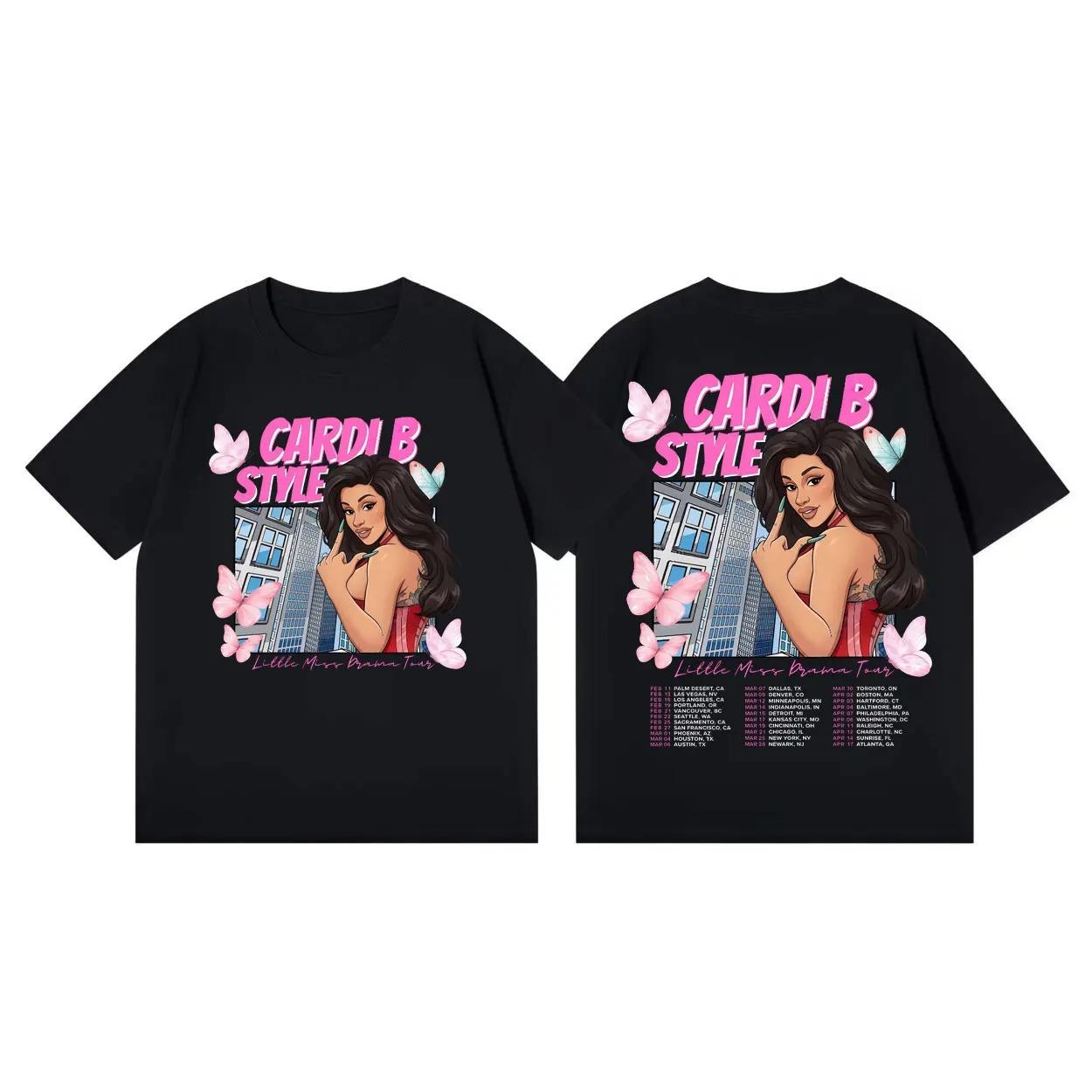 

2026 Cardi B Miss Drama Tour Graphic T Shirts Fashion Y2k Aesthetic Short Sleeve Tshirts Unisex Women Casual Loose Cotton Tshirt S