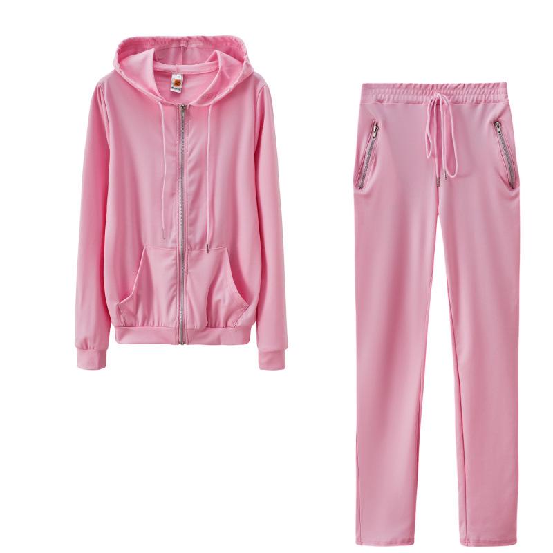 

2025 Fall/Winter Women s Casual Solid Color Sportswear: Zipper Pocket Two-Piece Set S розовый