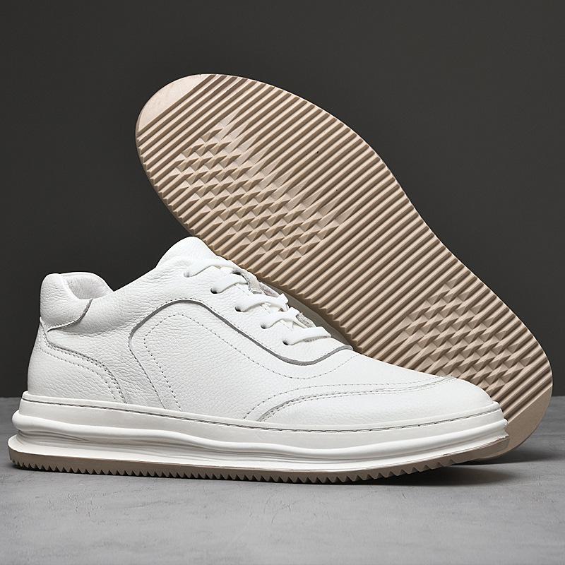 European station little white shoes men's breathable platform sports board shoes first layer cowhide fashion trend casual shoes
