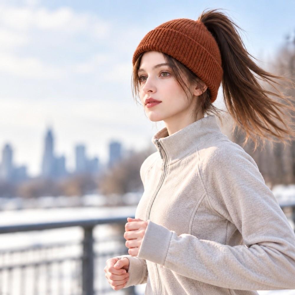 Windproof Knitted Hat Ear Protection Winter Hat Fashion High Ponytail Beanie Hat Women And Girls