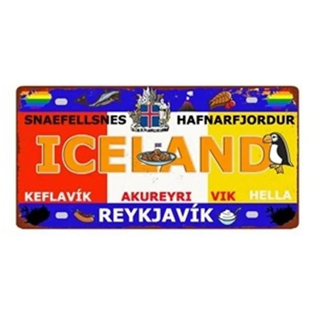 Iceland License Plates Metal Tin Signs for Wall Art Decoration Vintage Tags Metal Automotive Signs For Cafe Bar Club Garage Pub