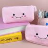 Pink Smiling Cute Pom Large Capacity Pencil Case Plush Storage Bag For Students