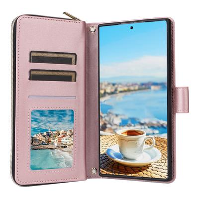 Para Samsung Galaxy S22 Ultra 5G Funda Cuero con Rejilla Romboidal Cubierta de Teléfono con Bolsillo con Cremallera