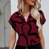 Ladies Summer Short Sleeve V Neck Casual Printed Pullover Blouse Shirt Top