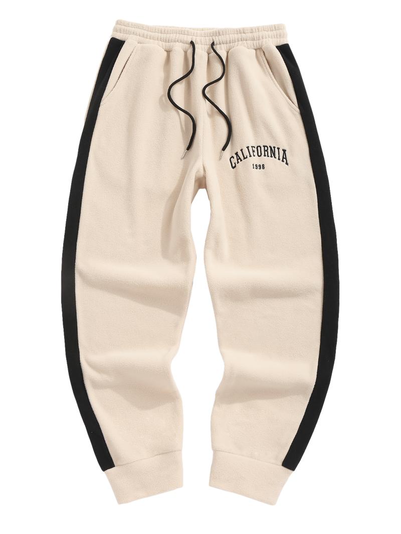 

ZAFUL Мужские повседневные винтажные спортивные штаны CALIFORNIA 1998 года с вышитыми буквами и контрастной отделкой из цветного флиса с пушистым рисунком M света кофе