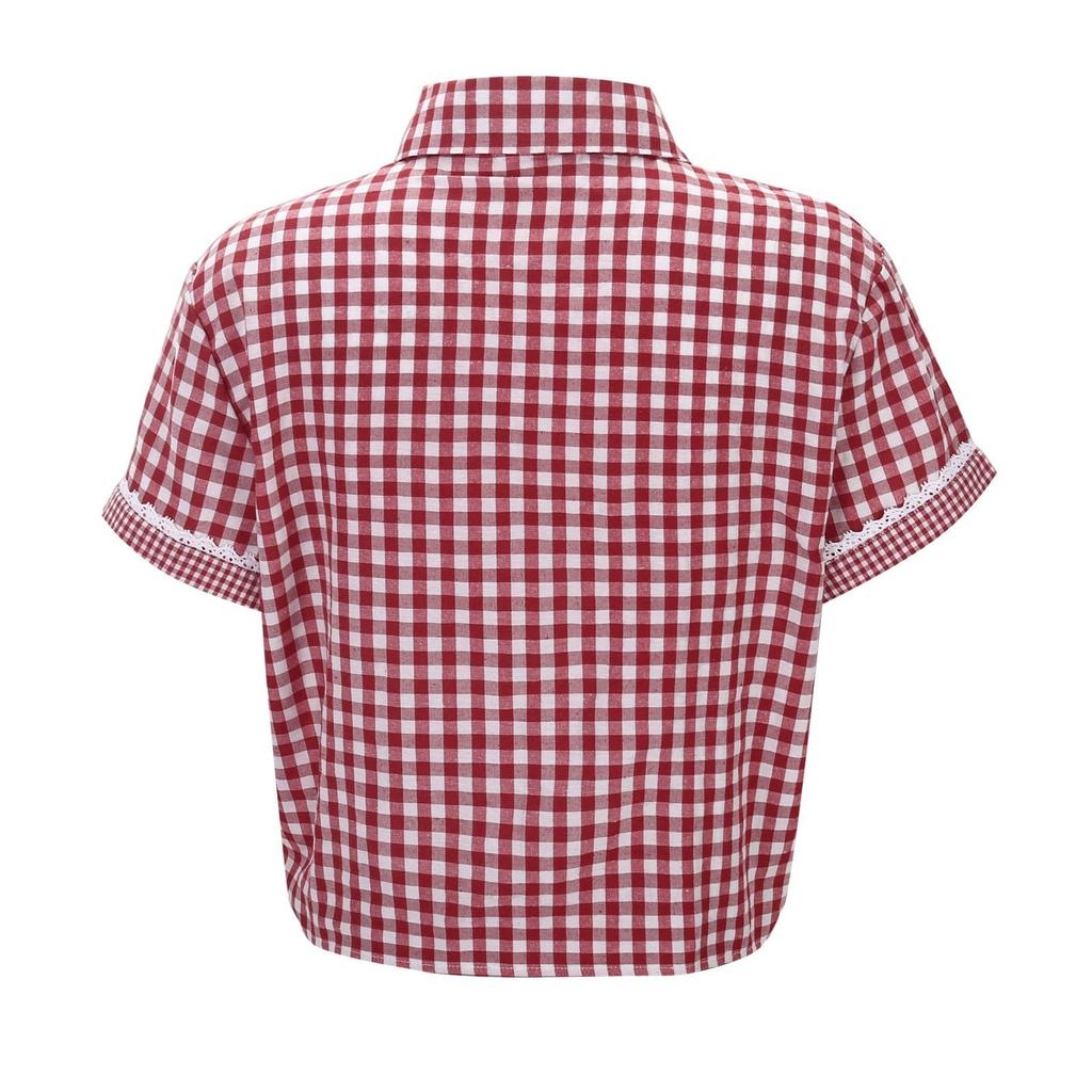 Tradisjonell dame casual rutete skjorte med korte ermer Ølfestival