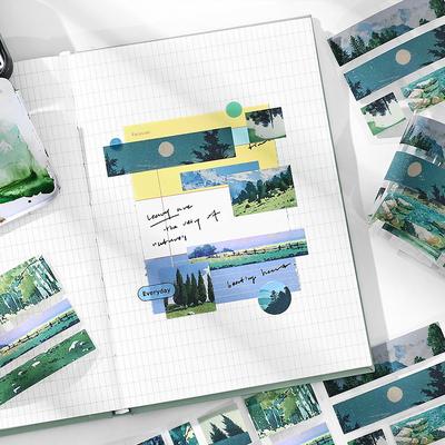 2m/Role Flash Sand Lepicí Washi Páska Hory Řeky Západ Slunce Moře Přírodní Scenérie Páska DIY Pohlednice Hrnek Fotografie Dekorativní