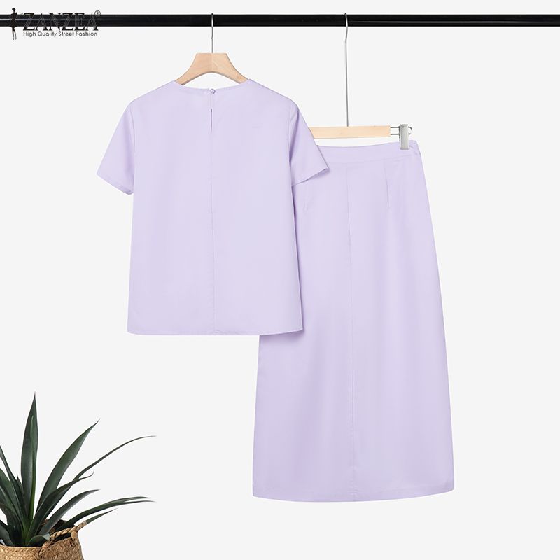 ZANZEA Women Short Sleeve Blouse and Skirts Casual Two Piece Suit Sets