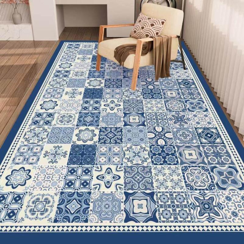Colorful Plaid Balcony PVC Leather Anti-slip Floor Mat Kitchen Foot Mats Oil-proof Dirt-resistant Carpet Easy Clean Rug Tapis