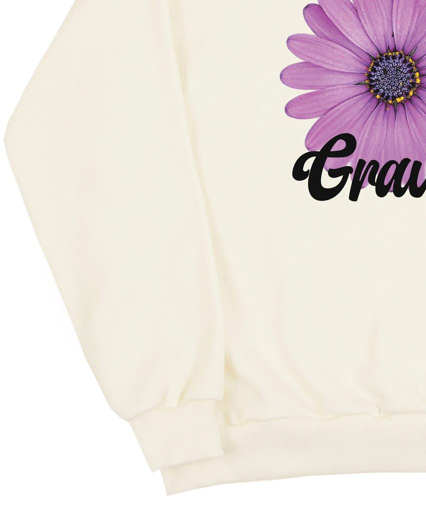 GRAVER [Unisex] Purple Daisy Flower Smile Sweatshirt_Cream