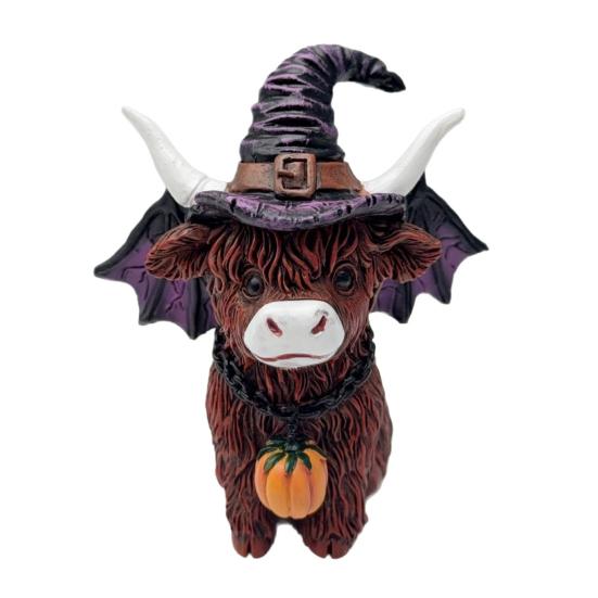Highland Cow Resin Figurine Halloween Christmas Highland Cattle Cat Statue Animal Sculpture Holiday Party Decoration Ornament