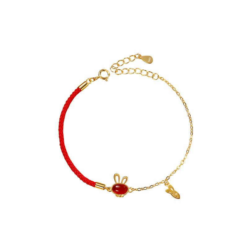 Original Rabbit Red Rope Bracelet Female Natal Guochao Woven Hand Rope Niche Design Gift