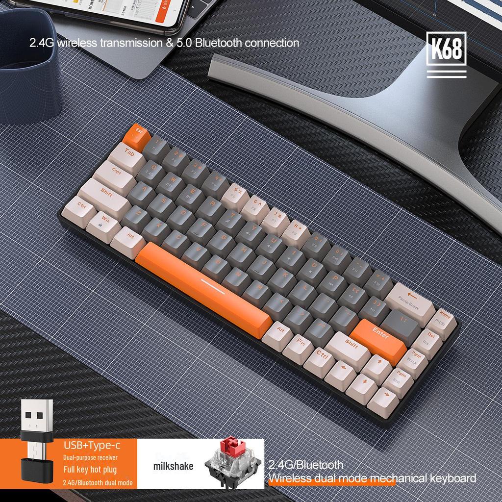 Clavier mécanique sans fil Bluetooth double mode Free Wolf K68, couleur personnalisée, touches de jeu remplaçables à chaud.