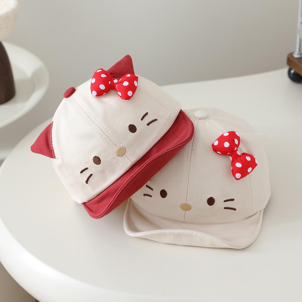 Children's Bow-tie Cat Soft Brimmed Hat With Brim - Sun Hat For Girls' Casual Wear