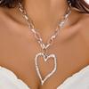 Women's Fashion Big Heart Pendant Necklace Exaggerated Unique Baroque Pearl Chain Love Heart Pendant Double-layer Necklaces