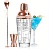 400ML Graduated Glass Cocktail Shaker Set Margarita Mixer with Built-in Strainer and Measuring Cup Stirring Spoon Set