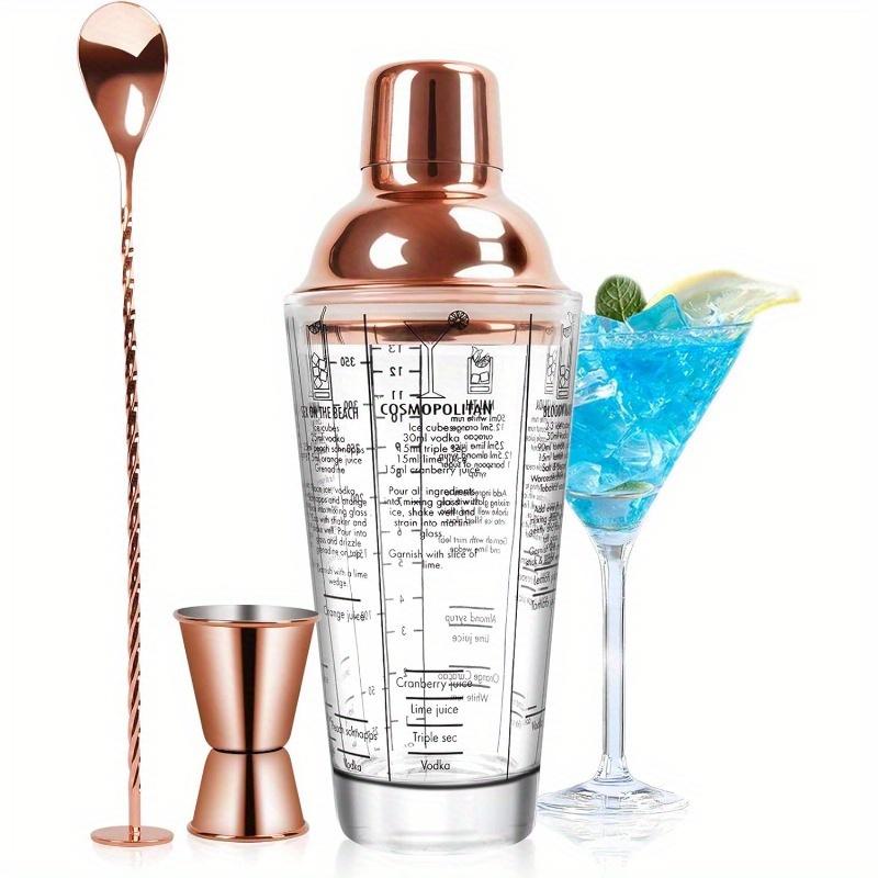 

400ML Graduated Glass Cocktail Shaker Set Margarita Mixer with Built-in Strainer and Measuring Cup Stirring Spoon Set A