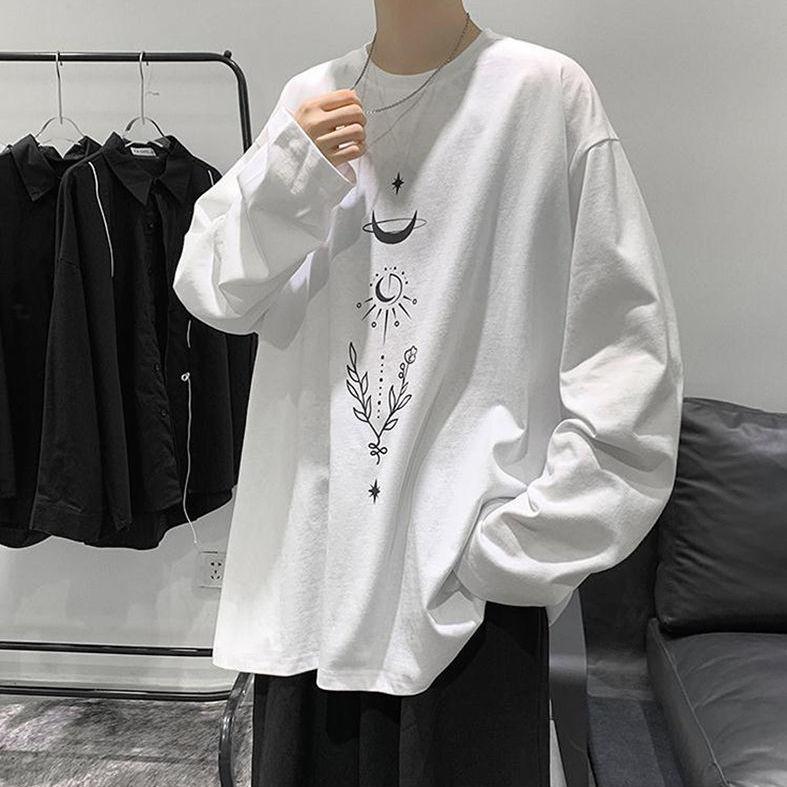 

2023 Новый Весенне-Осенний Модный Тренд Простая Футболка с Принтом и Круглым Вырезом Студенческая Свободная Повседневная Мужская Универсальная Оверсайз Подкладка S белый