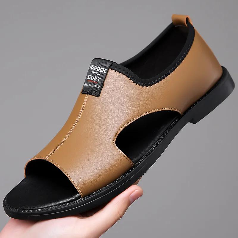 

Брендовые мужские сандалии, дизайнерские модные кожаные повседневные мужские летние удобные пляжные тапочки для отдыха на открытом воздухе, нескользящие мужские сандалии 2024 38 темно-коричневого