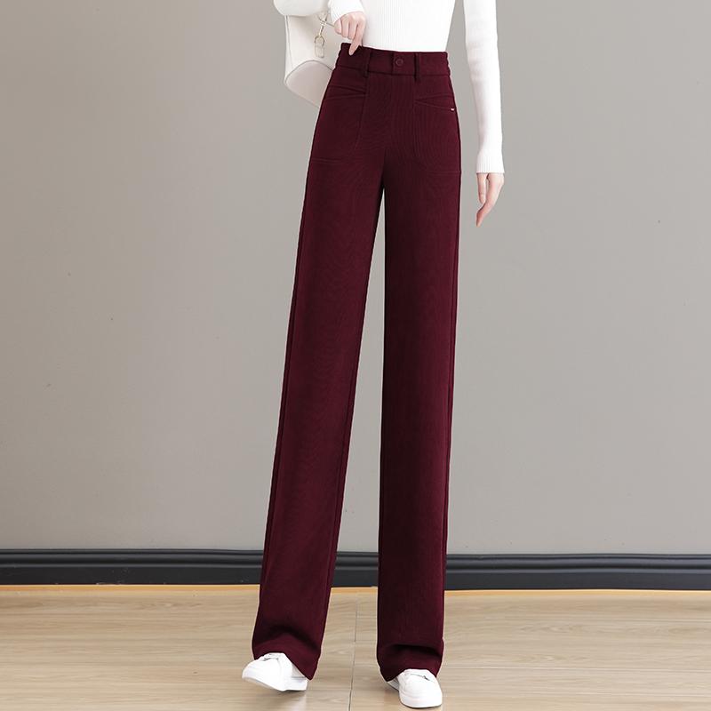 

Женские брюки из европейского хлопка с вельветовой флисовой подкладкой, облегающего кроя - с высокой посадкой, эластичной спинкой, прямые брюки для осени/зимы 2025. 30/2XL [126-135 lbs]