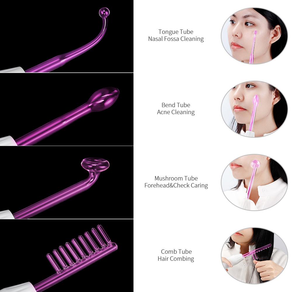 4-IN-1 Portable High Frequency Facial Beauty Machine Electrode Purple Light Glass Tube Wand Acne Massage Facial SPA Skin Care