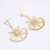 1 Pair Dangle Earrings Moon Star Rhinestone Jewelry Lightweight Korean Style Stud Earrings for Daily Wear