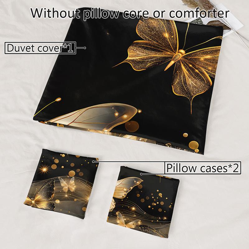 3Pcs Luxury Golden Butterfly Bedding Duvet Cover Set Elegant Butterfly Bedding Quilt Set Modern Butterfly Themed Bed Quilt Set