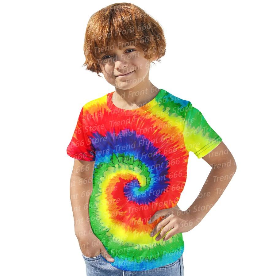 New Hot Sale Children's Men's Casual T-shirt Color Vortex 3D Printing Short Sleeve Boys Comfortable Kids O-Neck Girls' Tees