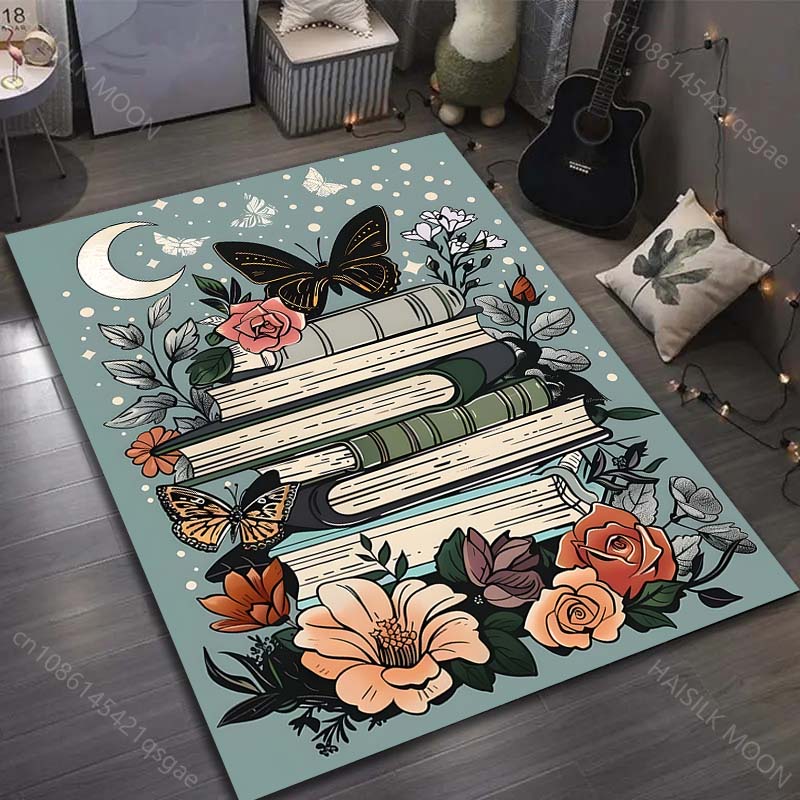 Book Moon Flowers Printed Carpet for Bedroom Living Room Bedside Sofa Floor Mat Modern Home Decor Area Rug Luxury Gifts