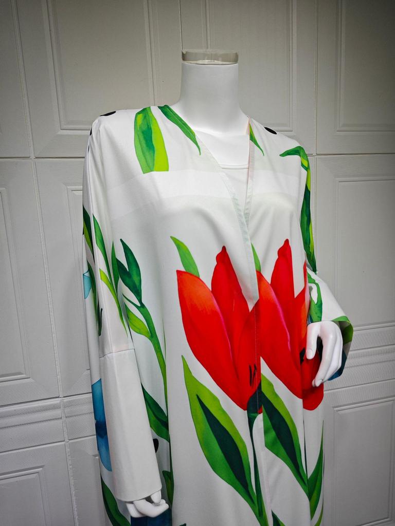 MQ244 Modest Women's Print Cardigan & Headscarf - Casual, Loose Fit for Middle East Style
