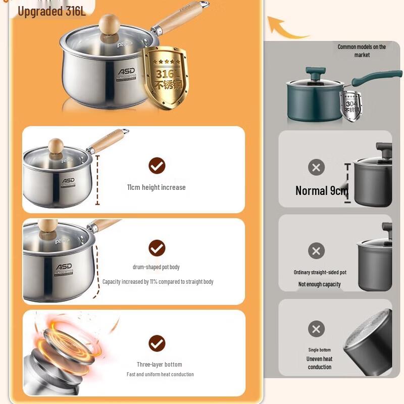 ASD 316L Stainless Steel Baby Milk Pot