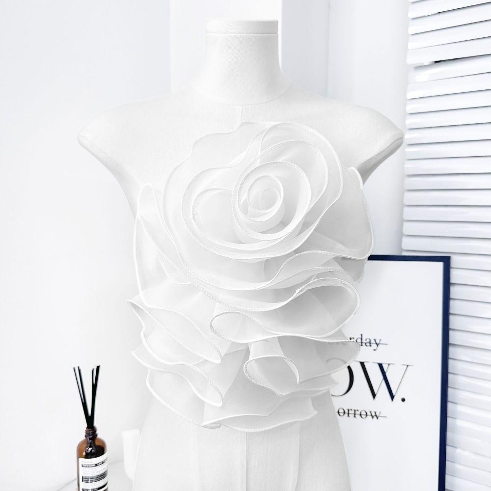 Fiori Petto 3D Stratificati Decorazione Abbigliamento Pieghettato Corsage Nuovo Fiore Rosa in Chiffon