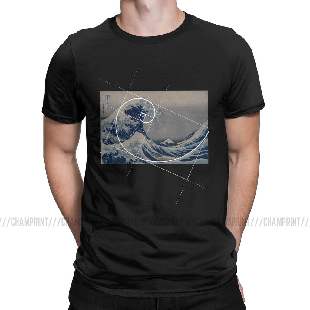 Hokusai Meets Fibonacci Sequence Men S T Shirt Golden Ratio Math T Shirts Technical Geek Vintage