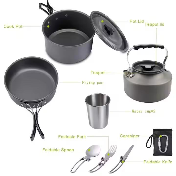 Mingchan Camping Cookware Mess Kit Portable Folding Camping Cooking Pan Pot Set for Backpacking Outdoor Hiking