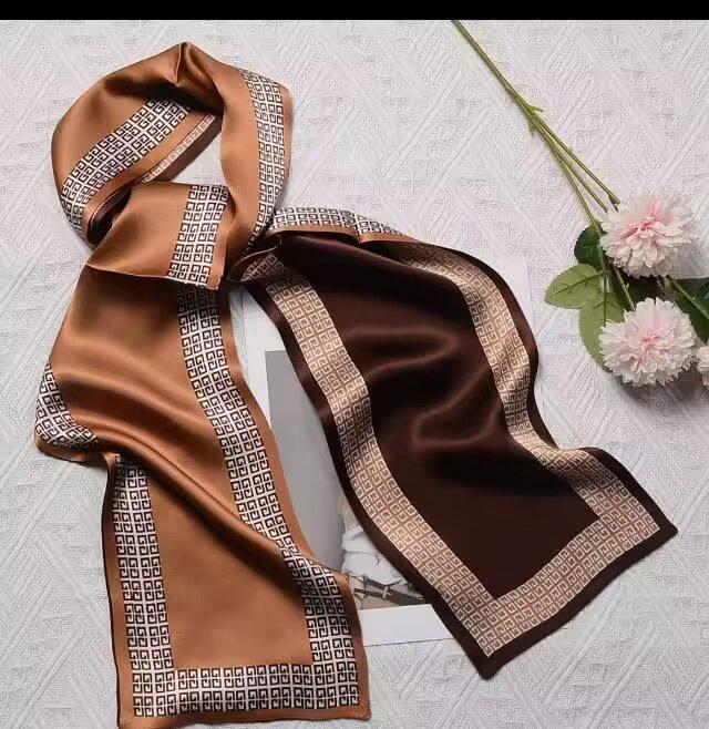 Luxury Design Silk Skinny Scarf For Women Fashion Hair Bands Neckerchief Soft Satin Lady Hands Bag Ribbon Neck Tie Scarf Female