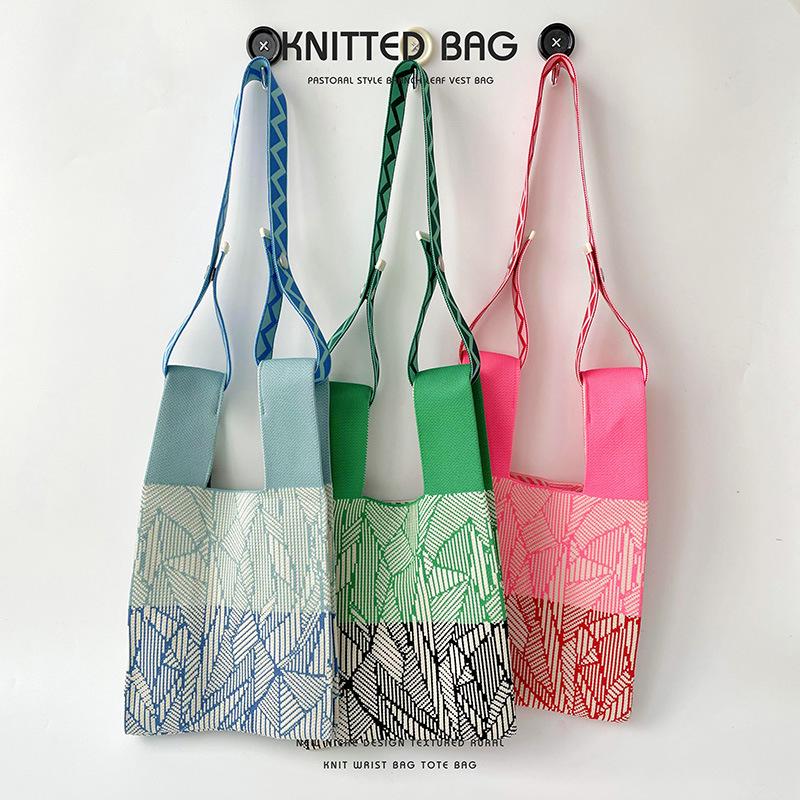 Trendy Knit Vest Handbag, Contrasting Colors, Large Capacity Tote