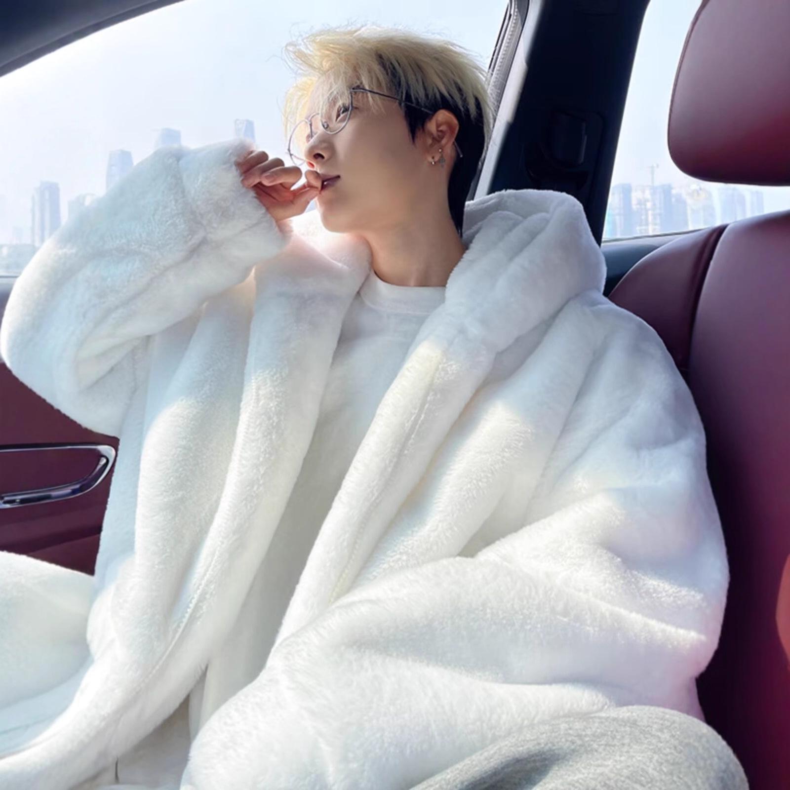 Men s Winter Lambswool Plush Fleece Jacket - Thickened Cotton Coat XXL