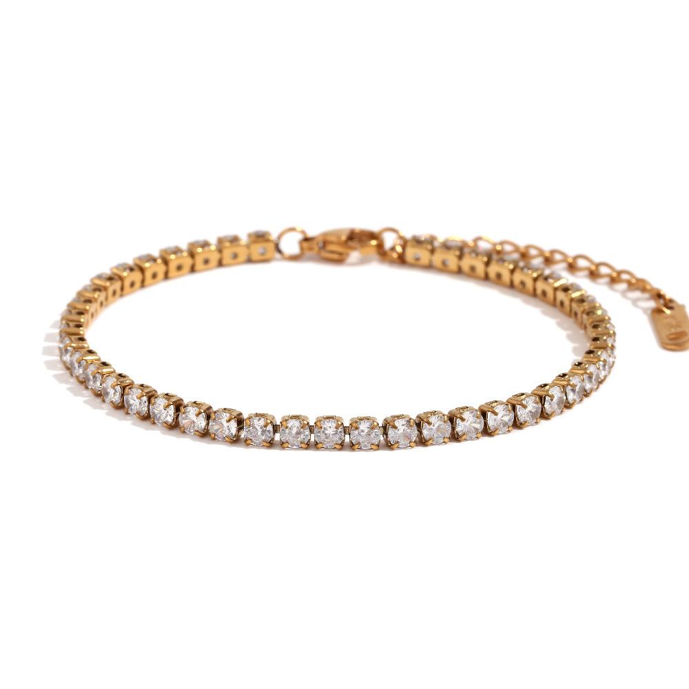 CZ Crystal Tennis Chain Bracelet 18K Gold Plated Stainless Steel European & American Style Minimalist Dainty Jewelry for Women